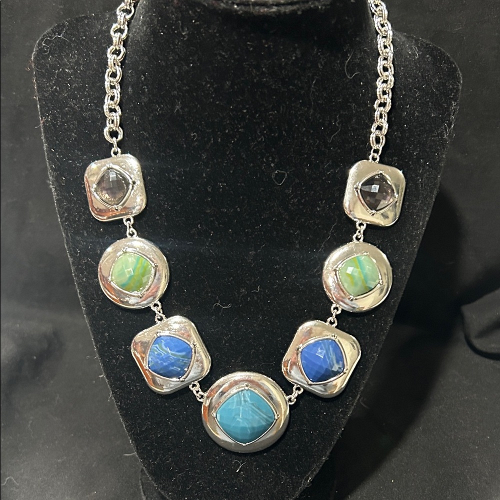 Christopher & Banks Silver Necklace with Blue and Green Stones
